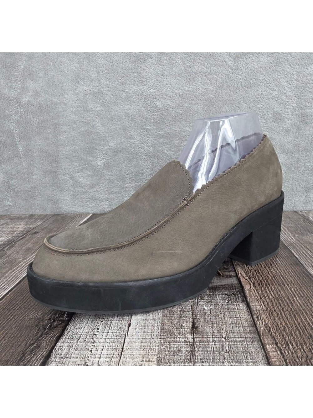 Eileen Fisher Harria Platform Loafers 11 Slate Grey Tumbled Nubuck Leather Chic